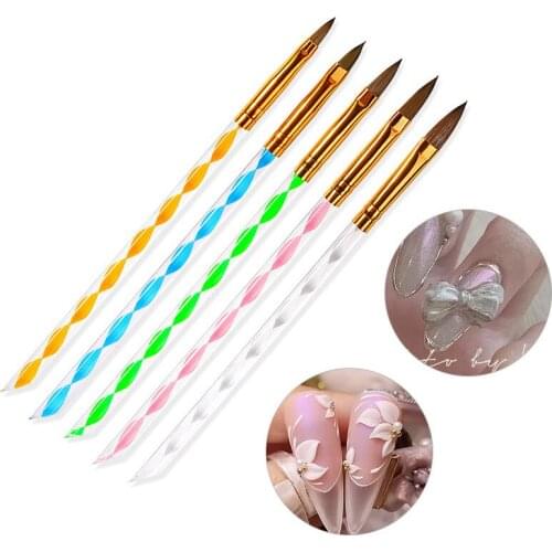 5PCS Acrylic Nail Brush with Spiral Glitter Handle Nylon Bristle Nail Painting Dotting Pen Manicure Tool Nail carving pen