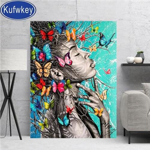 5d diy diamond painting butterfly tree girl full square round drills diamond embroidey cross stitch mosaic Abstract portrait art
