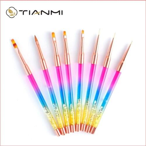 TIANMI 7pcs Rose Gold Nail Brush Gel Brush For Manicure Acrylic UV Gel Extension Pen For Nail Polish Painting Drawing Brush