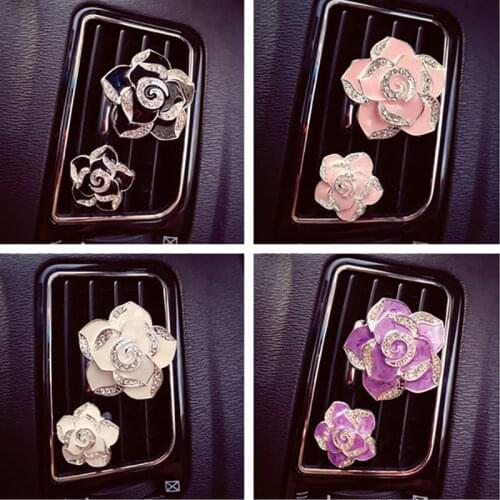 JOORMOM 2pcs/set Camellia car tuyere water drill Camellia perfume clip air conditioning clip tuyere car ornament car decoration