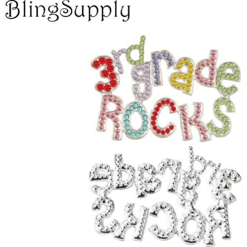 Free shipping 50X36mm school rhinestone button 3rd grade rocks 50PCS (BTN-5639)