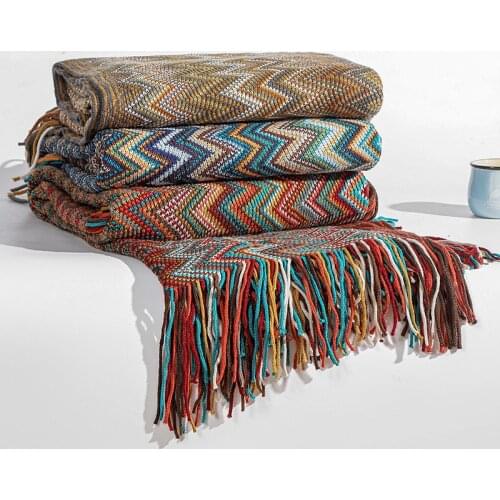 Bohemia Acrylic Knitting Tassle Throw Blanket Decorative Sofa Bedside Striped Cover Blankets Nap Travel Soft Shawl 130*180cm
