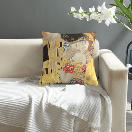 Gustav Klimt,The Kiss pattern print Cushion Cover Decorative Pillowcase Chair Seat Square Car Pillow Cover Home Living Textile