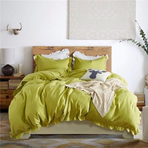 Exquisite Olive Green Bedding Set with Ruffles Duvet Cover Set Quilt Cover Twin Queen King Wedding Gift Home Decor