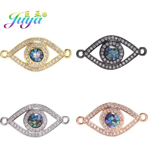 Juya Handmade Rainbow Gold/Silver Color Shell Fatima Evil Eye Connector Charms For DIY Greek Turkish Eye Jewelry Making Supplies