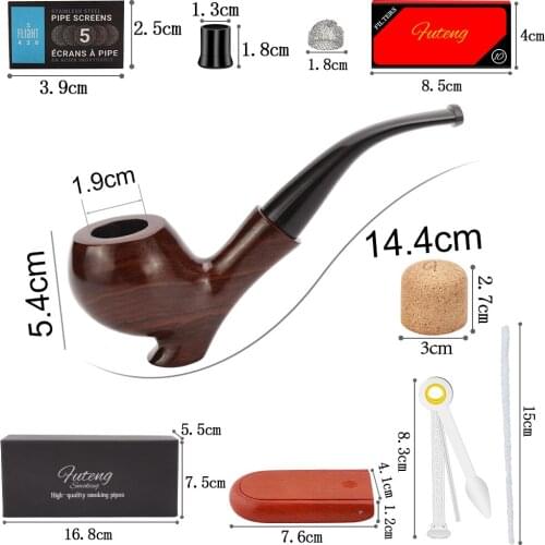Classic FUTENG Smoking Pipe Free Tools Gift Set 9mm Filter Ebony Tobacco Pipe with Accessories