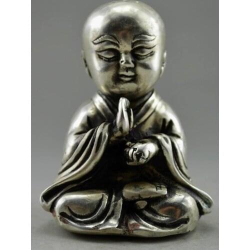 Collectible Decorated Old Handwork Tibet Silver Carved Monk Prayer decoration Statue metal handicraft