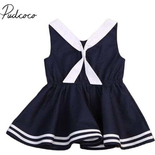 Citgeett Summer Adorable Baby Girls Kids Purplish Blue Dress Striped Clothes Sundress 0-5 Years