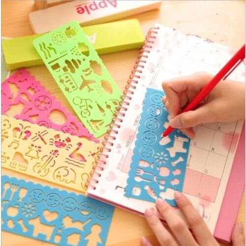 4 Pcs / set multi-function ruler student stationery cute drawing ruler cartoon art painting ruler children gift educational toy