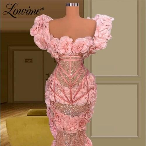 Lowime Pink Evening Dresses Long Prom Dress Celebrity Dresses For Middle East Women 2021 Plus Size Turkish Dubai Party Gowns