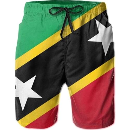 Mens Swim Shorts Saint Kitts And Nevis Flag Quick-Dry Swim Trunk, Mens Swim Shorts With Mesh Lining