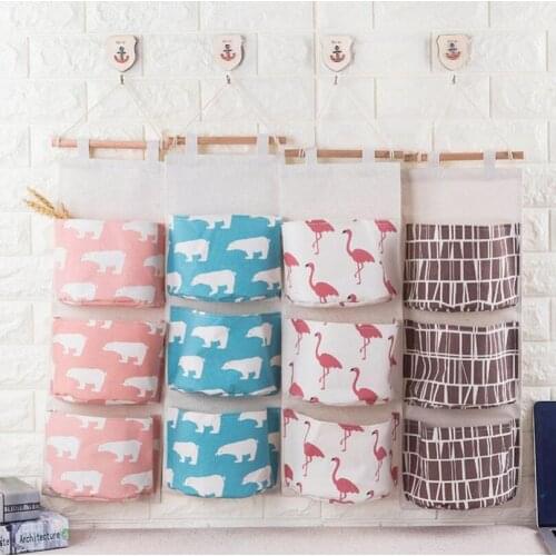 Wall Hanging Organizer Bags Cotton Linen Holder Door Hanging Sundry Sorting Storage Bag 3 Pockets LX5183