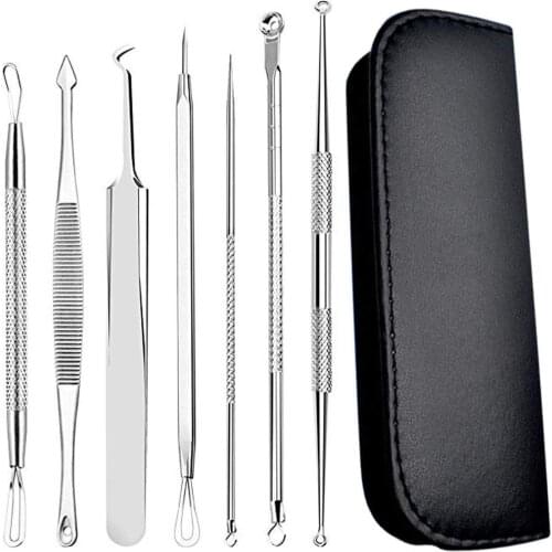 Stainless Steel 7 Pcs/ set Acne Blemish Remover Cleaner Needle Pimple Spot Extractor Makeup Facial Face Cleaning Tools QE