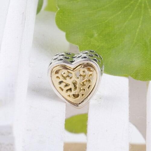 New Original 925 Sterling Silver Beads Gold Color Heart Charm Love Lock Fit Pandora Bracelets Women DIY Jewelry Dropshipping