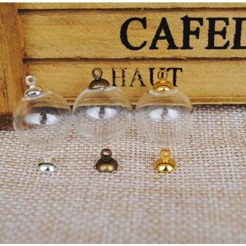 NEW 20sets/lot 16mm*4mm(opening) glass globe bubble & 6mm cap set DIY Glass vial pendant glass pendant