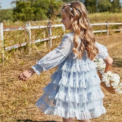 2021 Kids Clothes Girls Dress Long Puff Sleeve Dress Baby Girls Pleated Dresses for Girls vestidos de verano ropa niña