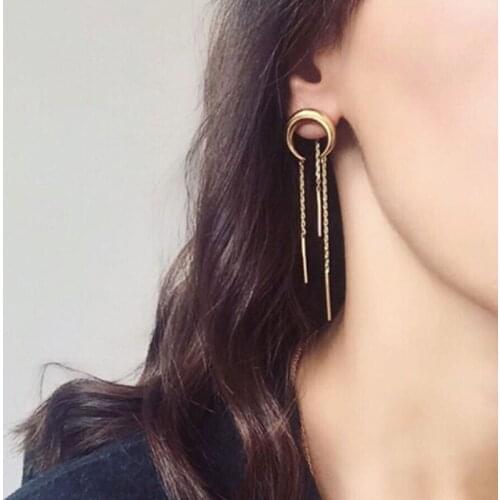 Poputton 1pcs Tassel Fringed Earrings Long Dangels Ear Jewellery For Women Gold Colors Vintage Moon Drop Earring Jewelry