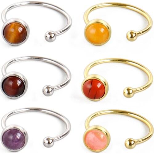 Real 925 Sterling Silver Rings Natural Stone Fashion Personality Cold Wind Geometry Ball Black Agate Gem Emerald Adjustable Ring