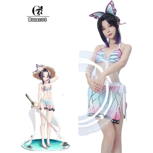 ROLECOS Demon Slayer Kochou Shinobu Bikini Cosplay Costume Kochou Shinobu Cosplay Costume Sexy Women Swimsuit Summer Swimwear