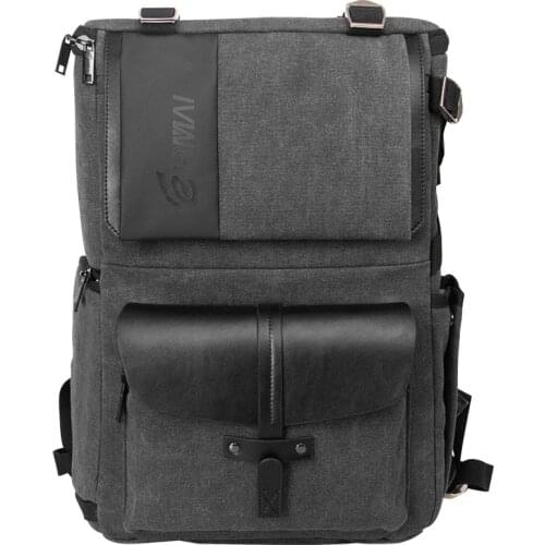 Eirmai Grey Canvas Large Capacity Camera Video Shoulders Backpack Waterproof w Rain Cover fit 15inch Laptop for DSLR Photo Drone