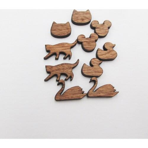 DIY Wooden Cabochon Mini Laser Cut Wood Cat Swan Duck Shape Animal Cabochons Stud Earring Embellishments Jewerly supplier