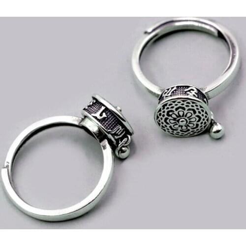 Silver Color Buddhist Ring for Women Tibetan Prayer Wheel Ring OM Mantra Ring Good Luck Women Ring