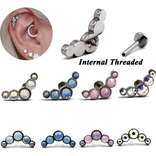 4PCS G23 Titanium&Surgical Steel Internally Threaded Opal Gem Ear Tragus Cartilage Earring Labret Stud Body Piercing Jewelry 16g