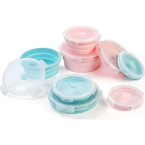Silicone Collapsible Portable Lunchbox Food Storage Container Microwave Oven Bowl Round Folding Bento Box Eco-Friendly Lunch Box