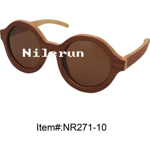 Stylish light round brown composite wood sunglasses drop shipping