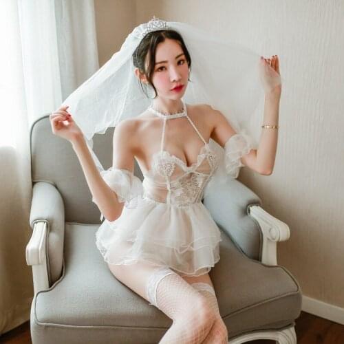 Japanese Angel Ballet Girl Lace See-through Underwear Set Sexy Lolita Cospaly Wedding Short Dress White Wedding Lingerie Costume