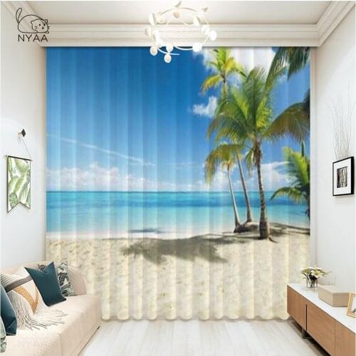 Paradise Sunny Beach 3D Room Curtain Living Room Tropical Palms Curtain For Window American Style For Curtains Micro Shading