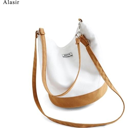 Alasir Women Canvas Bucket Women Shoulder Bag Casual Panelled Canvas Messenger Bag for Girl Artsy Simple Japanese Style