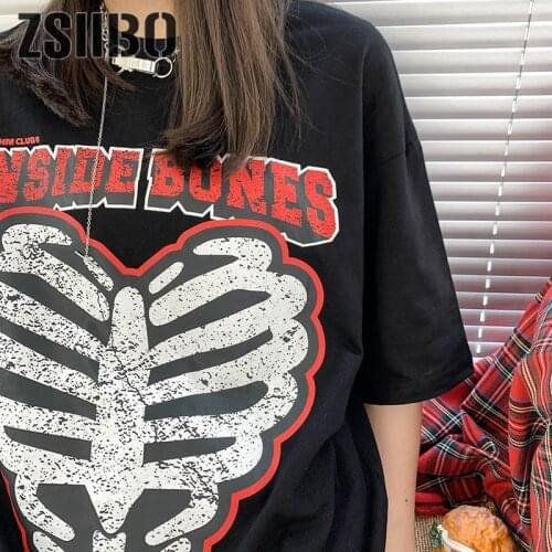 Womens clothing 2021 Oversized T Shirt Summer Harajuku Letter Skull Print Short Sleeve Graphic Tee Femme Plus Size Tops Tshirt