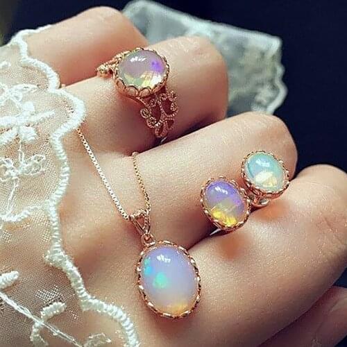 DAXI Crystal Jewelry Sets For Women Statement Round Rose Gold Color Pendant Necklace Earrings Rings Female Rhinestone Jewelry