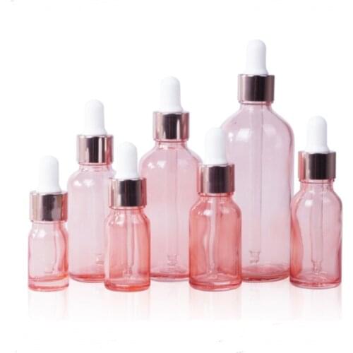 2021 New 100pcs 30ml 50ml Glass Dropper Bottles Translucence Essential Oil Bottles With Glass Pipettes Refillable Rose Gold cap