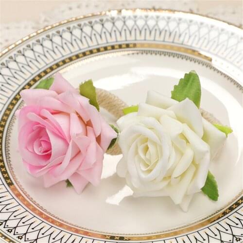 4Pcs Red Rose Shape Towel Buckle Artificial Flower Napkin Ring Wedding Party Hotel Dinning Table Decor Anniversary Home Decor