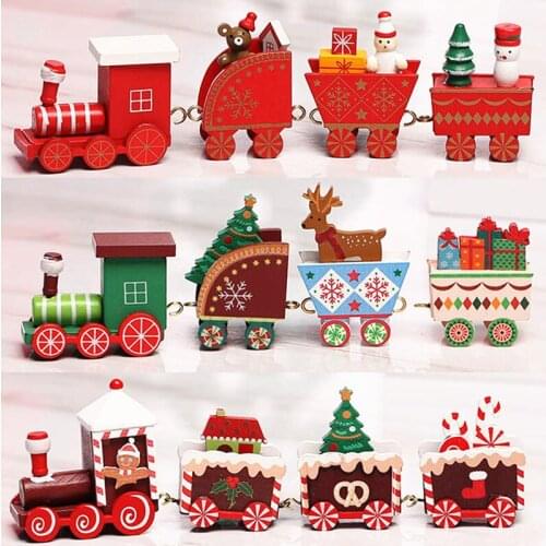 4 Knots Christmas Train Painted Wooden Home Christmas Decoration with Santa Kids Toys Ornament Festival New Year Gift Navidad