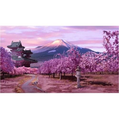 Large size Diy Diamond Painting Cross Stitch Pink Cherry Blossom Scenery 5d Diamond Embroidery Full Square Round DrillZP-3340
