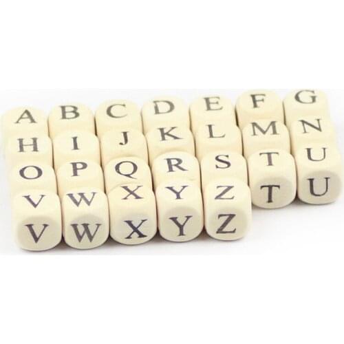 RBFHYER Cube Print 26 Letters Bead 52pcs 10mm Square Wooden Space Loose Beads For Jewelry DIY Handmade Necklace Bracelet Making