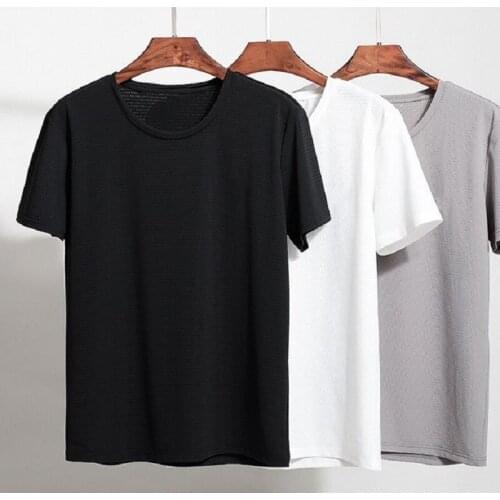 Summer Quick-drying Ultra-thin Ice Silk Short-sleeved Mens Thin Mesh Silky Stretch Slim Casual Sports Breathable T-shirt Men