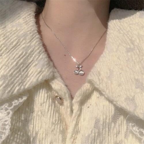 925 Sterling Silver Link Chain Opal Cherry Pendent Necklace For Women Girls Party Jewelry Choker Collar dz187