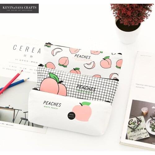 Peach Pencil Case Quality Fabric School Supplies Stationery Gift Pencilcase School Cute Pencil Box School Tools Pencil Bag