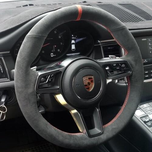 For Porsche Macan panamera Cayenne DIY custom black suede leather interior steering wheel cover car accessories