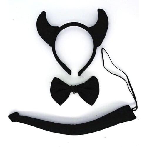 Kids Adults Demon Devil Headband Bow Tie Tail Costume Set Birthday Fancy Dress Cosplay Props Birthday Party Halloween Christmas