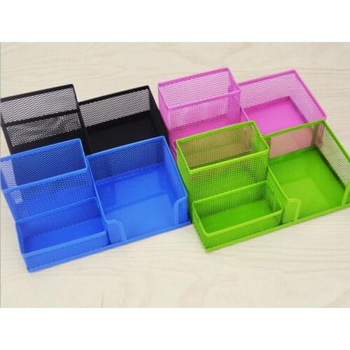 Affordable Students Office Desk 3 Compartments Metal Pen Holder Black