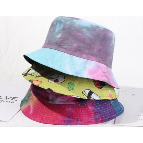 Double-Side-Wear Tie Dye Bucket Hats Reversible UV PHrotection Avocado Zebra Cow Print Packable Outdoor Sun Hat Fisherman Caps