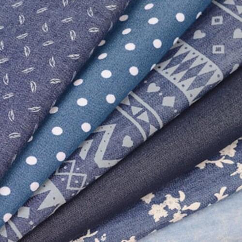 Denim Fabric Cotton Garment Thin Thick Pants Skirt Solid Color Washed Printed Shirt Fabric Home Textile Sewing Material