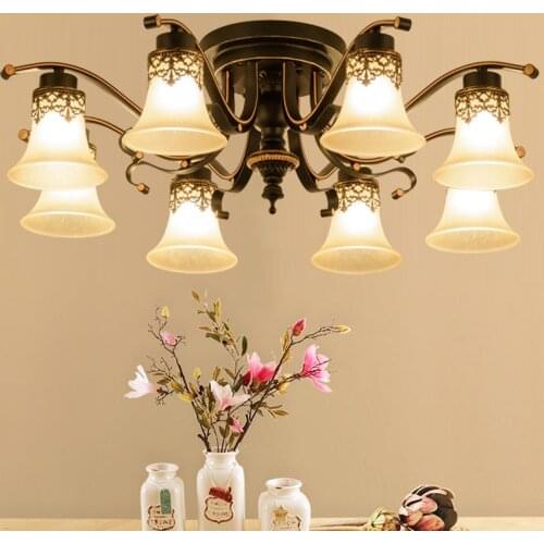 European style living room lamp iron American ceiling lamp modern household Hotel dining room lamp master bedroom lamps rustic
