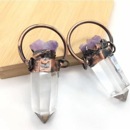 FUWO Hot Sale Natural Crystal Quartz Pendant With Antique Copper Plated Semi Precious Bohemian Jewelry For Necklace Making PD335