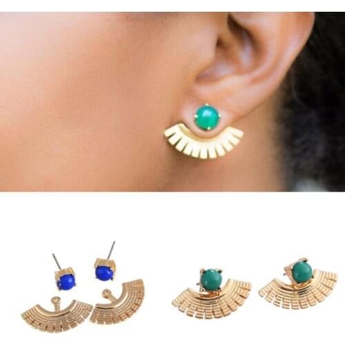 Jisensp Ethnic Pearl Curve Stud Earrings Women Girls Ear Jackets Vintage Fashion Egyptian Jewelry Colorful Geometric Gift